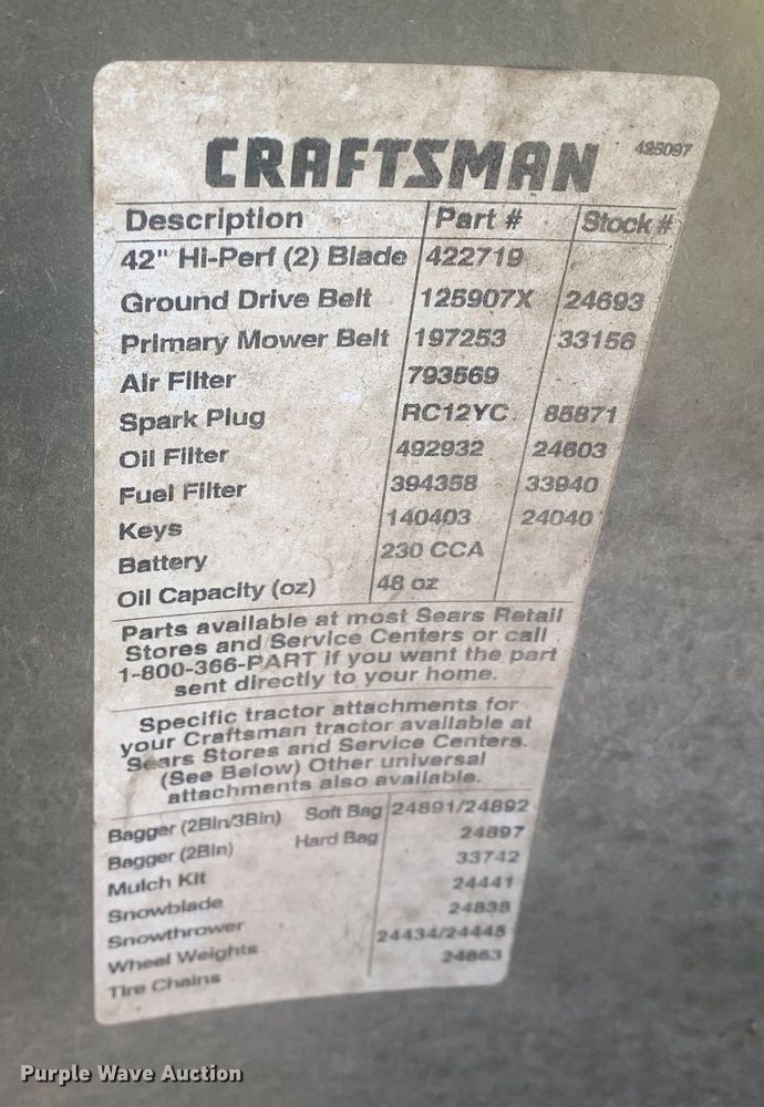 image for item LI9076 Craftsman LTS2000  lawn mower