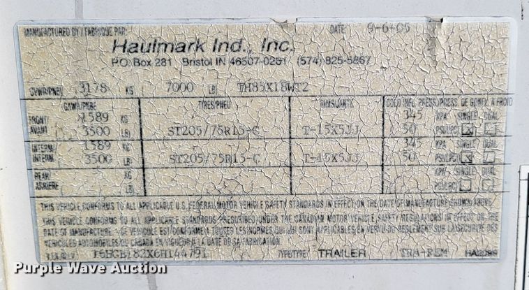 image for item LR9158 2006 Haulmark TH85X18WT2  enclosed cargo trailer