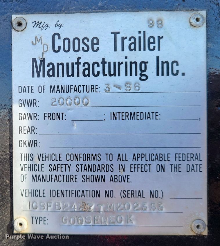 image for item LR9159 1996 Coose  equipment trailer