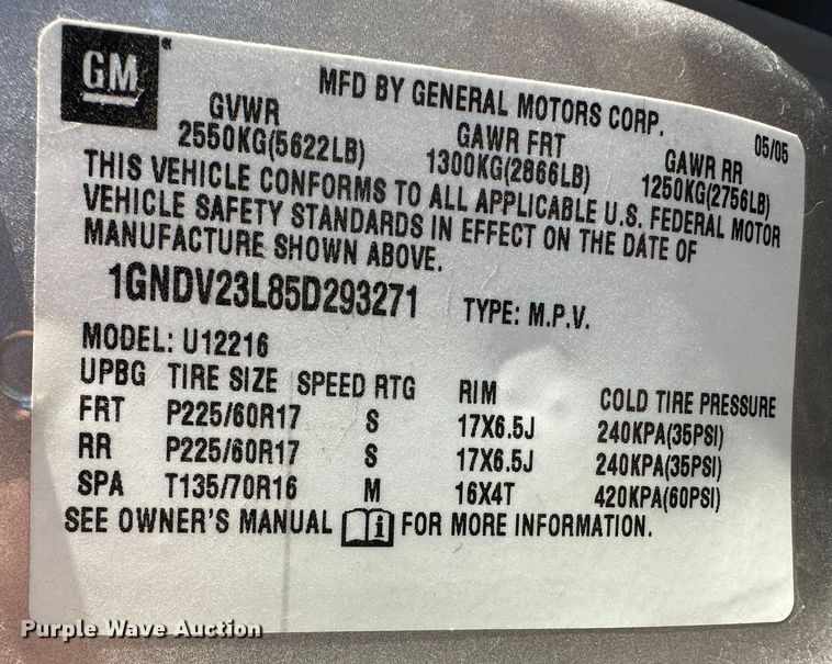 image for item LT9363 2005 Chevrolet Uplander  van