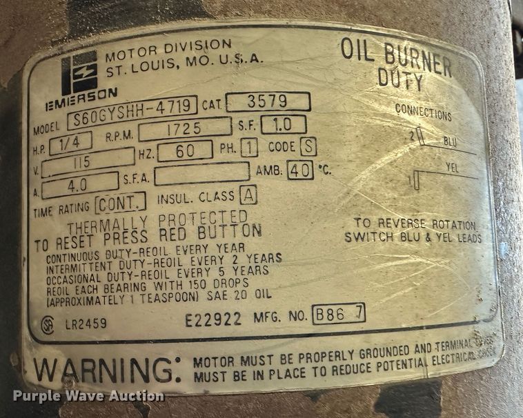 image for item LT9382 1986 Clean Energy CB86BH  oil burner