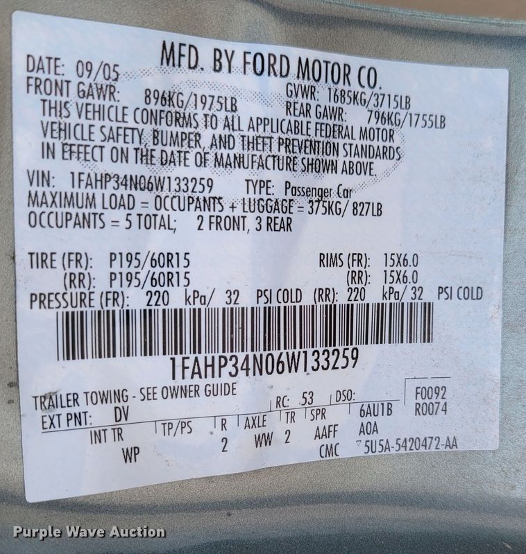 image for item LX9290 2006 Ford Focus ZX4 SE