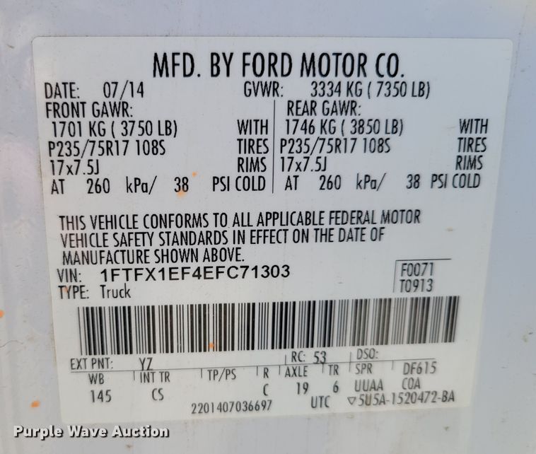 image for item LY9954 2014 Ford F150 XL  SuperCab pickup truck