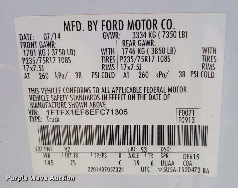 image for item LY9955 2014 Ford F150 XL  SuperCab pickup truck