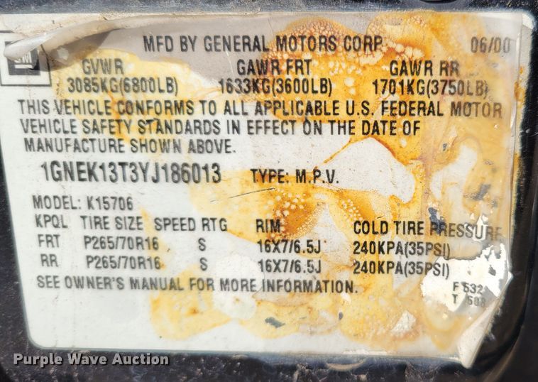 image for item LY9993 2000 Chevrolet Tahoe  SUV