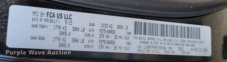 image for item LY9998 2015 Dodge Ram 1500 Limited  pickup truck