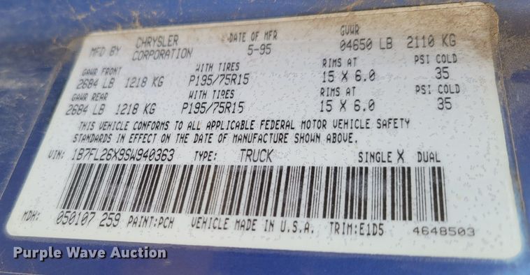 image for item LY9999 1995 Dodge Dakota  pickup truck