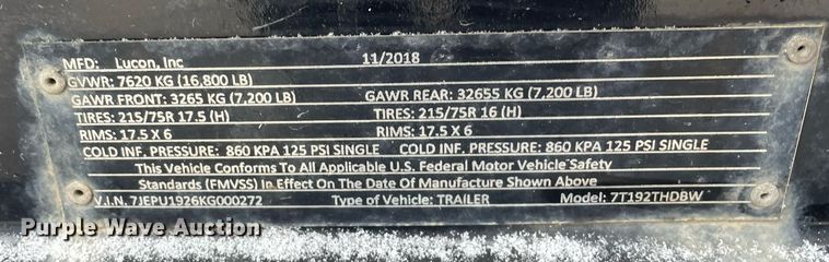 image for item MA9888 2019 Custom Heavy Haul 7T192THDBW  tilt deck equipment trailer