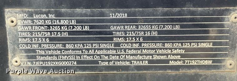 image for item MA9890 2019 Custom Heavy Haul 7T192THDB2  tilt deck equipment trailer