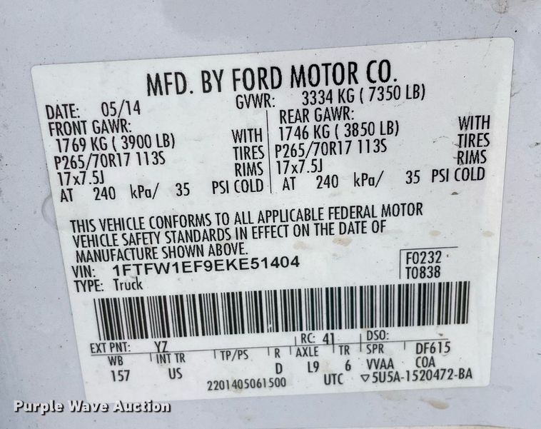 image for item MA9905 2014 Ford F150 XLT  SuperCrew pickup truck