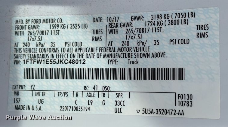 image for item MA9907 2018 Ford F150 XLT  SuperCrew pickup truck