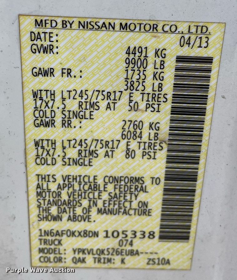 image for item MA9908 2013 Nissan NV3500HD  van