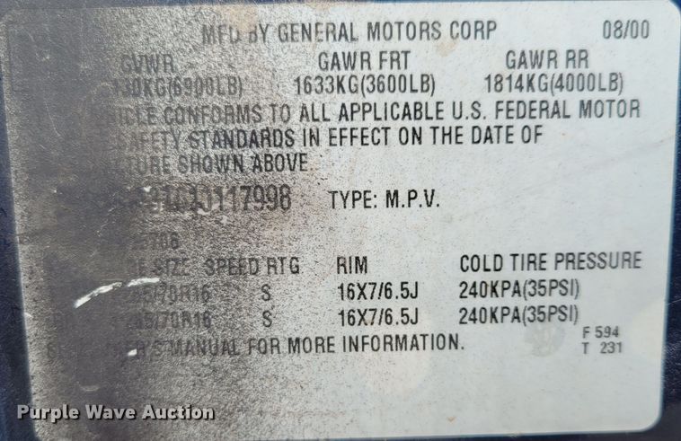 image for item MC9540 2001 Chevrolet Tahoe  SUV