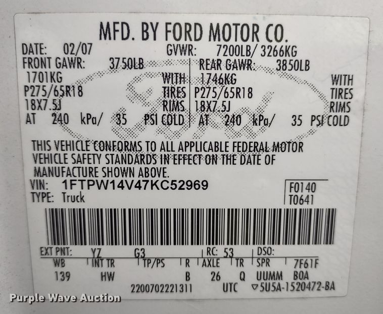 image for item MD9297 2007 Ford F150 Lariat Super Crew  SuperCrew pickup truck
