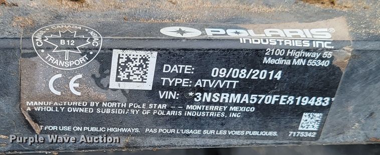 image for item ME9668 2015 Polaris 570  utility vehicle