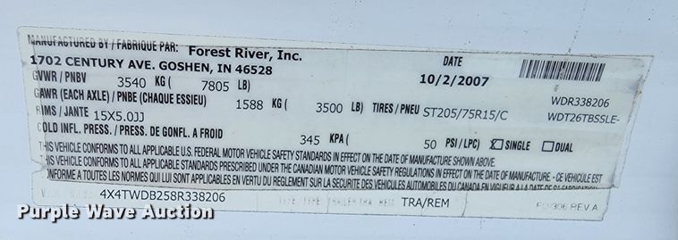 image for item ME9669 2008 Forrest River Wildwood LE  camper