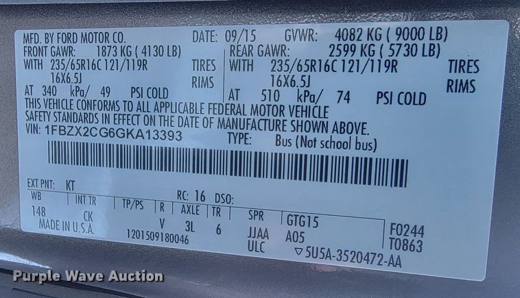 image for item ME9672 2016 Ford Transit 350  van