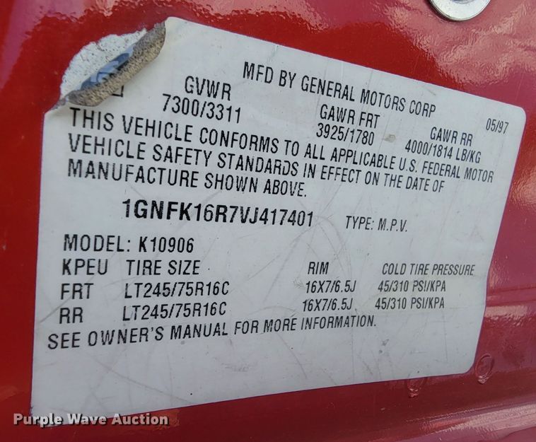 image for item ME9676 1997 Chevrolet Suburban K1500 LT  SUV