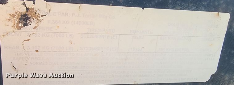 image for item ME9677 2012 PJ B8242  equipment trailer