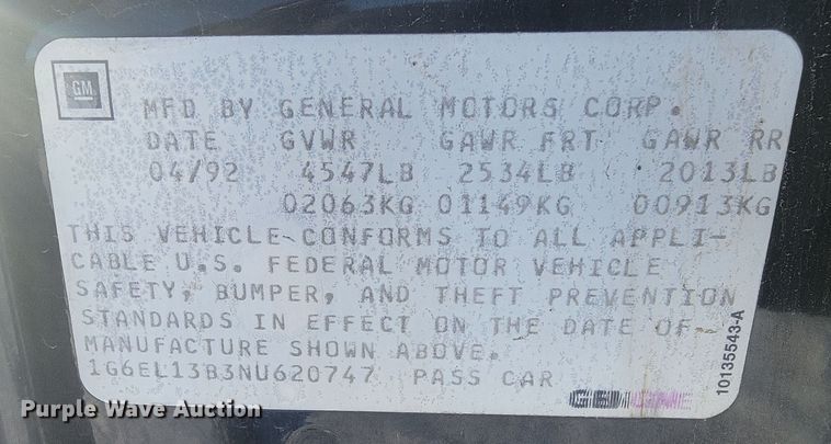 image for item ME9690 1992 Cadillac Eldorado