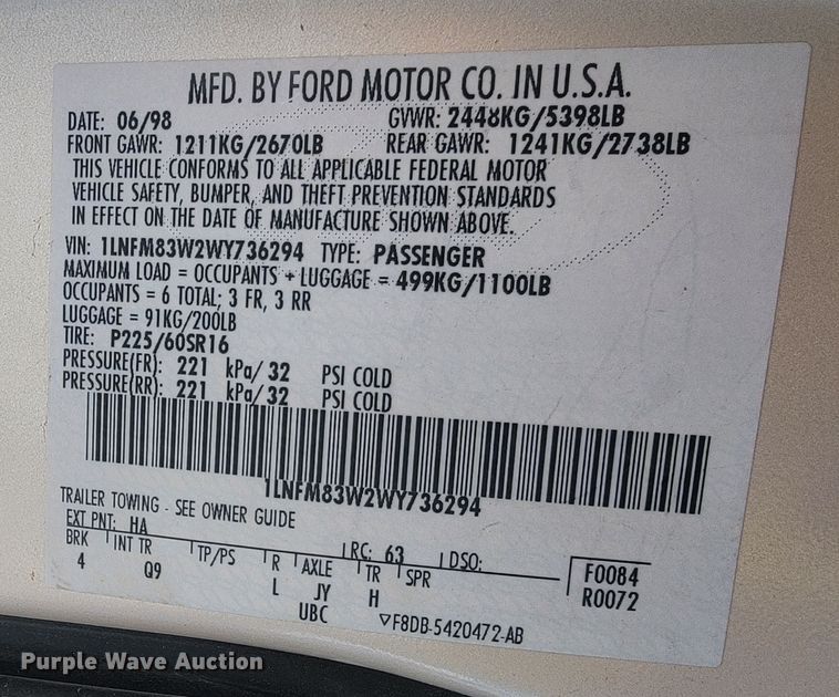 image for item ME9692 1998 Lincoln Town Car