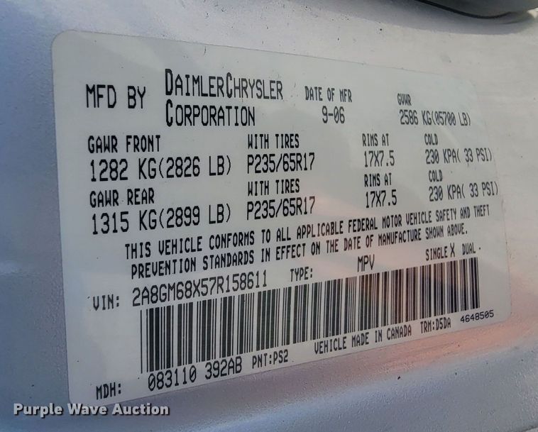 image for item ME9694 2007 Chrysler Pacifica Touring  SUV