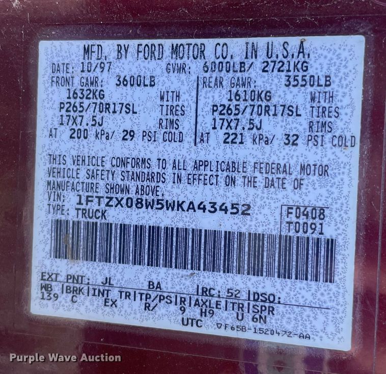 image for item MI9775 1998 Ford F150 Lariat  SuperCab pickup truck