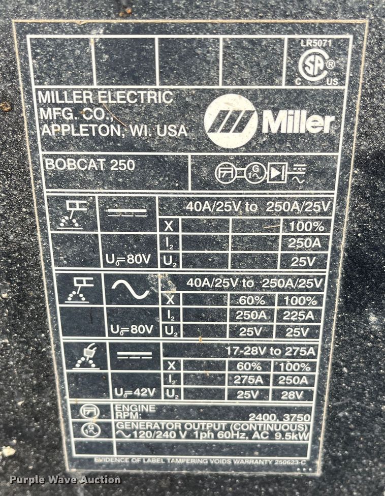 image for item MN9535 Miller Bobcat 250  welder
