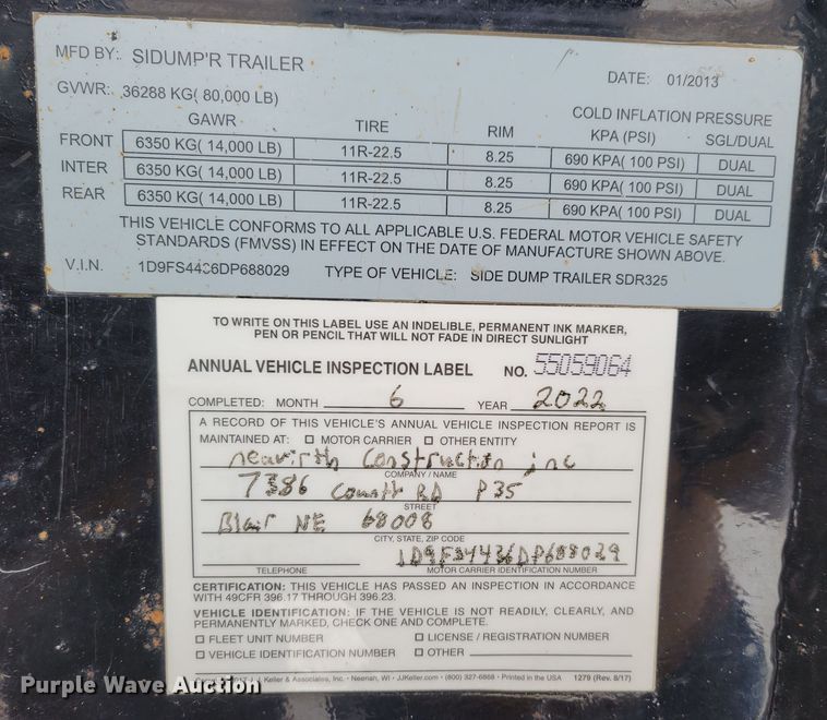 image for item DM8186 2013 SiDump'r SDR325  side dump trailer