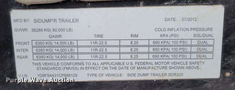 image for item DM8187 2012 SiDump'r SDR325  side dump trailer