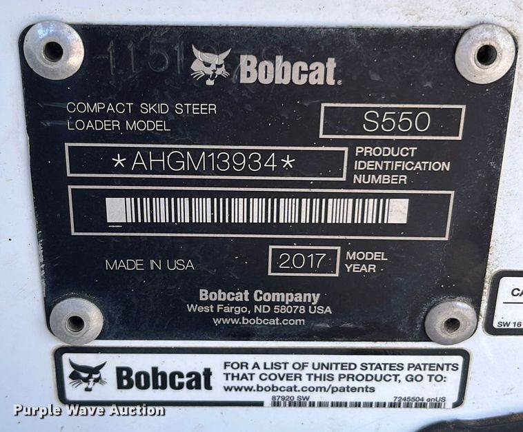 image for item DQ3972 2017 Bobcat S550  skid steer loader
