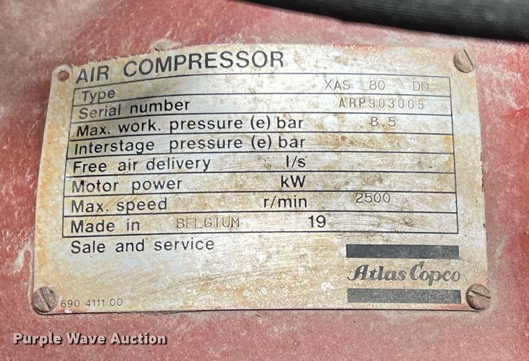 image for item DQ3984 Atlas Copco XAS 80  air compressor