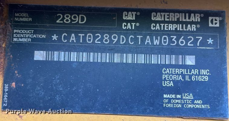 image for item DQ5078 2015 Caterpillar 289D  tracked skid steer loader