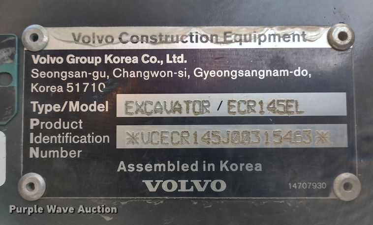 image for item DR8143 2021 Volvo ECR145EL  excavator