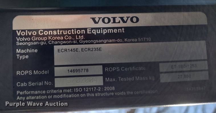 image for item DR8143 2021 Volvo ECR145EL  excavator