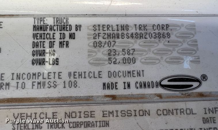 image for item ID9450 2008 Sterling L8500  dump truck