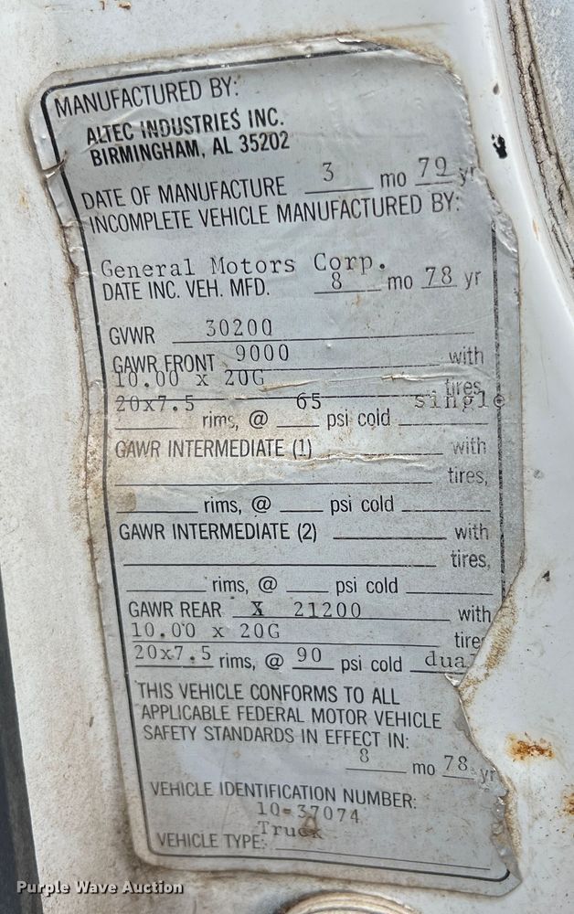 image for item ID9471 1978 Chevrolet C65  digger derrick truck