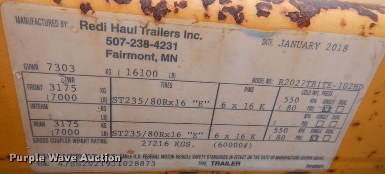 image for item IO9330 2018 Redi Haul R2027TBITE-102HD  tilt deck equipment trailer