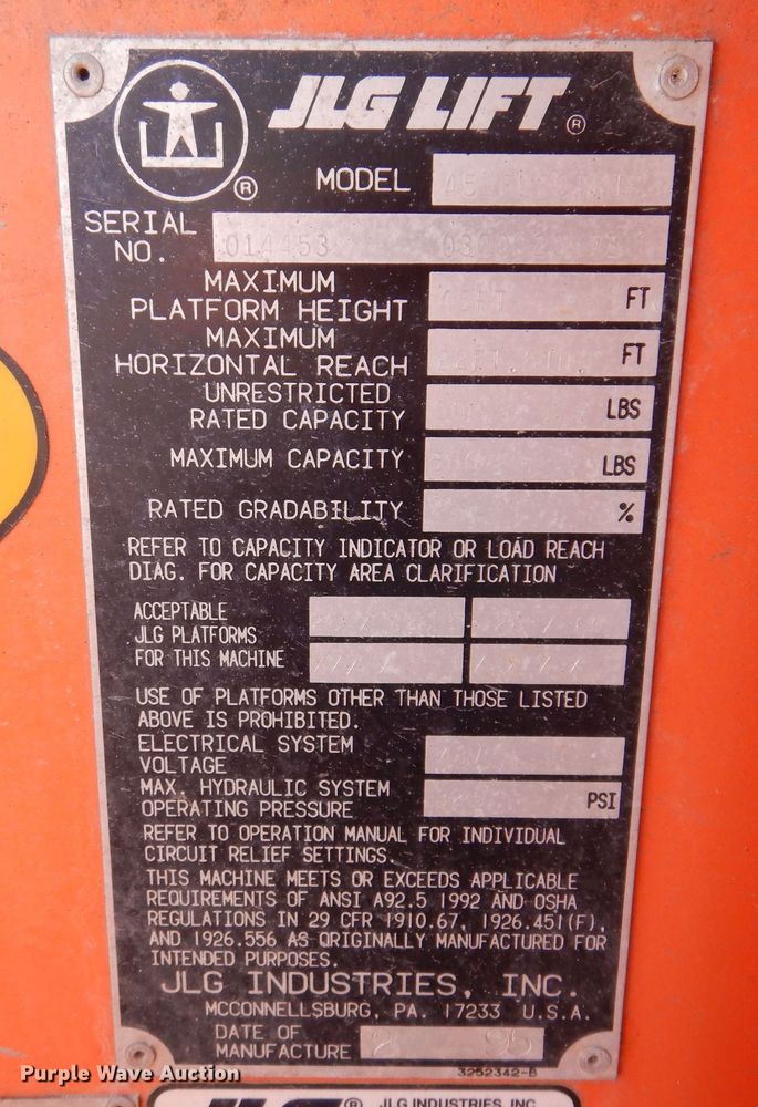 image for item IO9349 1995 JLG 45 Electric  boom lift