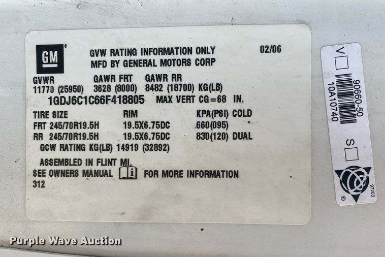 image for item JW9184 2006 GMC C6500  utility / service truck