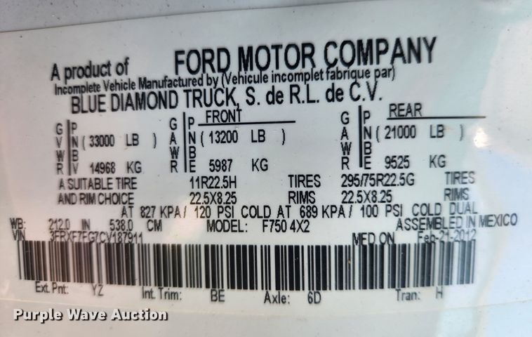 image for item KT9397 2012 Ford F750 Super Duty XLT  forestry bucket truck