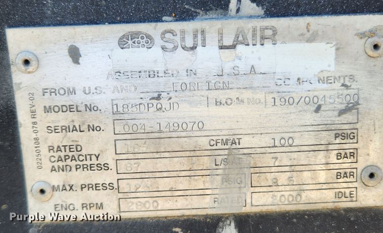 image for item KT9428 2005 Sullair 185DP0JD  air compressor