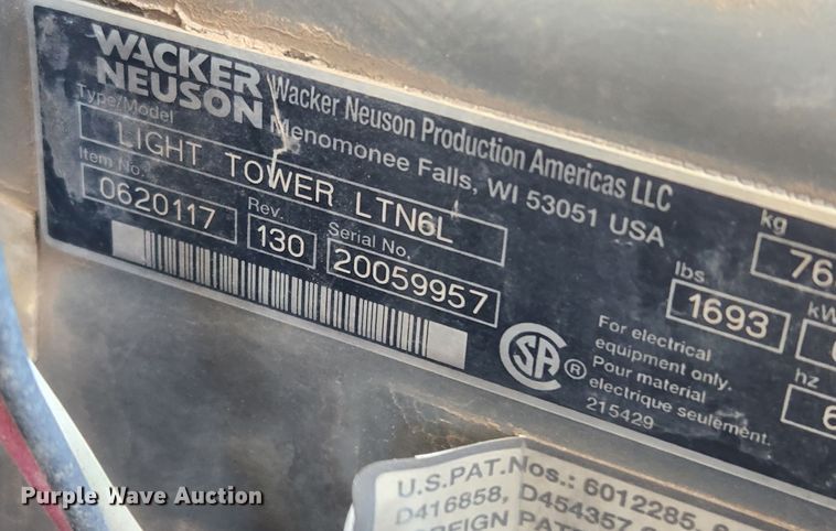 image for item KT9432 2011 Wacker Neuson LTN6L  light plant
