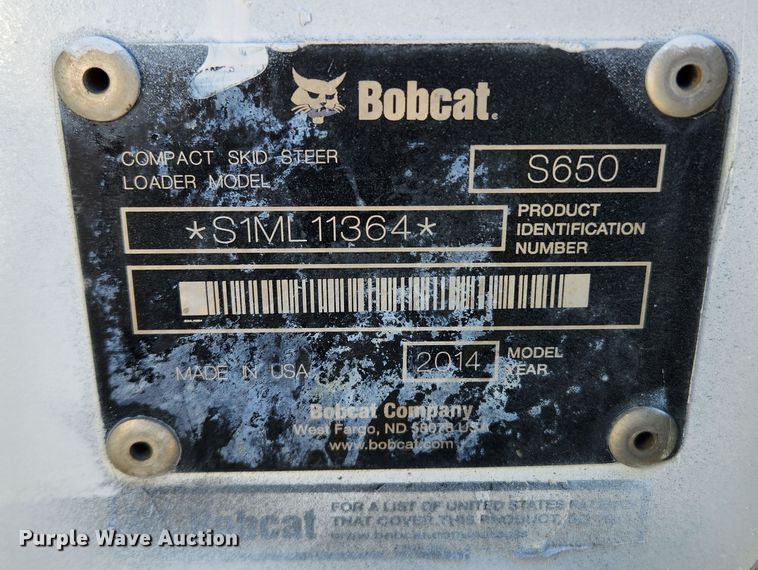 image for item KT9441 2014 Bobcat S650  skid steer loader