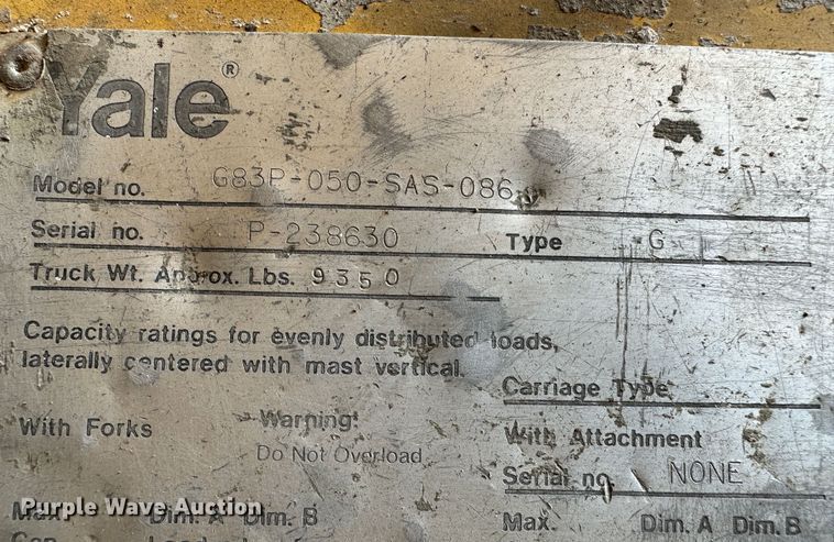 image for item LT9368 Yale G83P-050-SAS-086  forklift