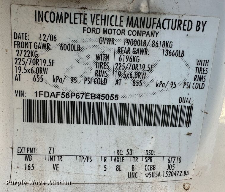 image for item LT9388 2007 Ford F550 Super Duty XL  utility / service truck