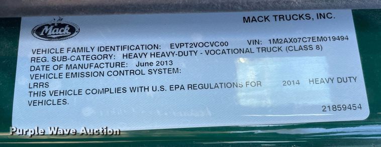 image for item MA9901 2014 Mack GU713  dump truck