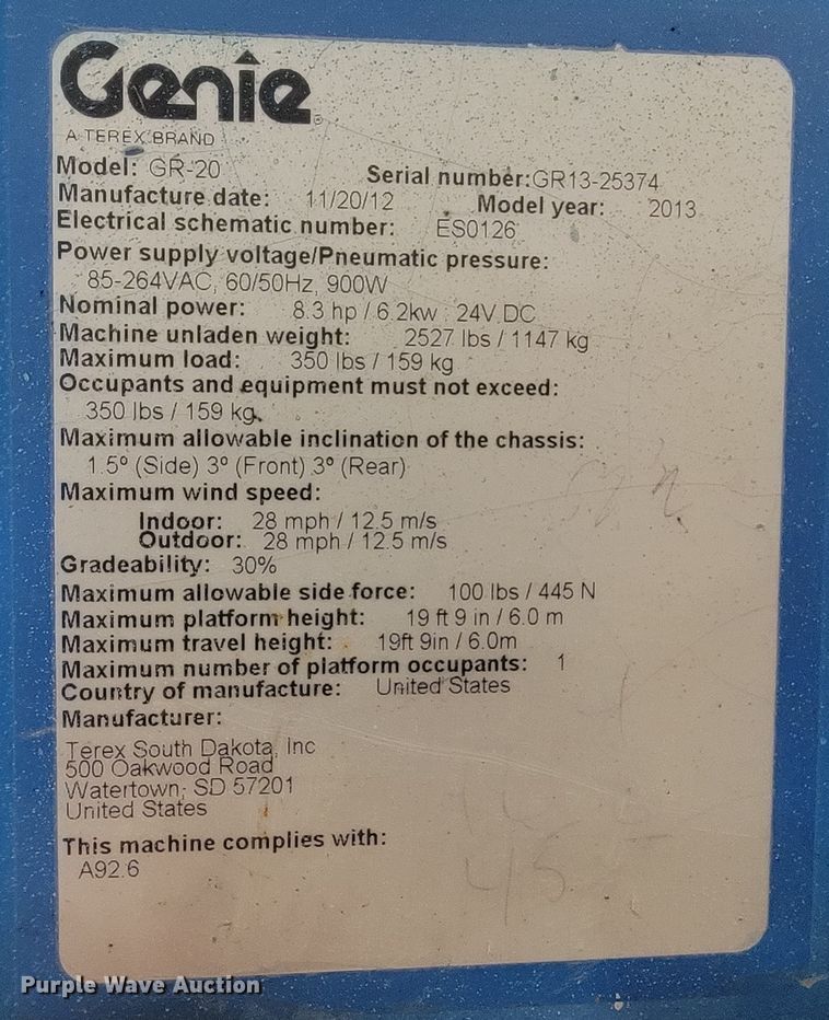 image for item ME9681 2013 Genie GR20  vertical lift