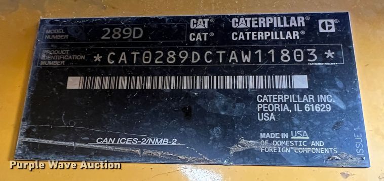 image for item MM9064 2019 Caterpillar 289D  tracked skid steer loader