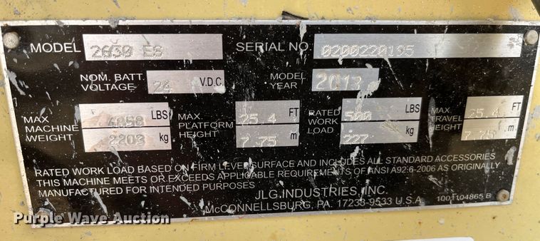 image for item MW9465 2013 JLG 2630 ES  scissor lift